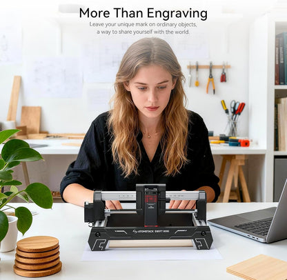 ATOMSTACK SWIFT MINI Laser Engraver 3 W for Beginners Fully Pre-Assembled Desktop Laser Cutter Machine 155×135mm Area, 0.04mm High Precision DIY Wood, Leather, Crafts, Acrylic, Gifts, Cards 3000mW