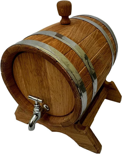 Wooden World - Eikenhouten vat met kraan op standaard - vat voor wijn, whisky, cognac - 10 liter