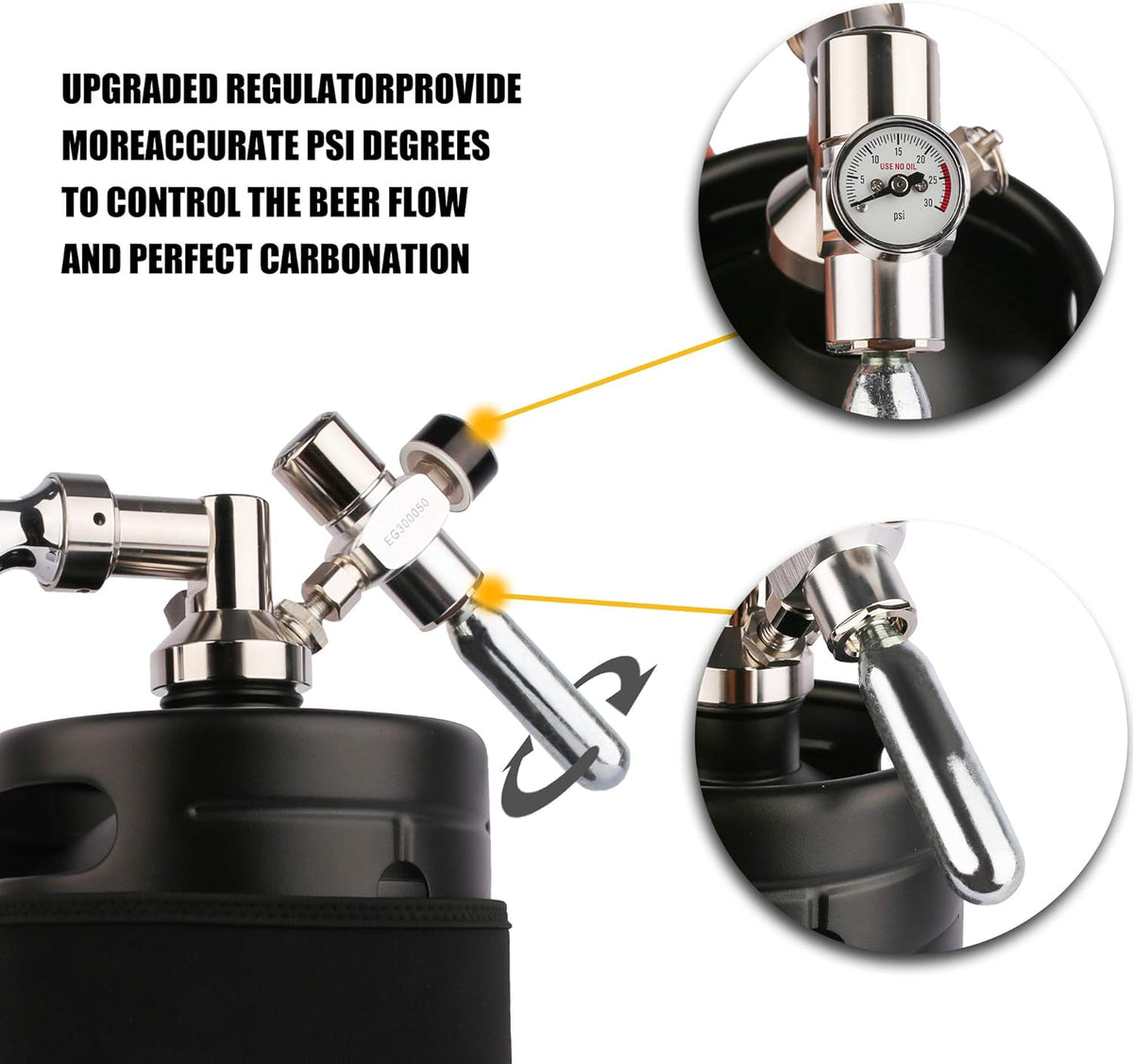TMCRAFT 2 liter (64 oz) mini roestvrijstalen biervat met bierdispenserset, draagbare growler keg met bierkraan onder zelfregelingssysteem en CO2-regelaar houdt drank vers en koolzuurhoudend