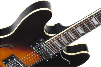 Rocktile Pro HB100-SB E-gitaar (Halvresonantie/Hollowbody body, 2 Humbucker, palissander toets, esdoorn hals, mensuur: 65 cm, zadelbreedte: 43 mm) Sunburst