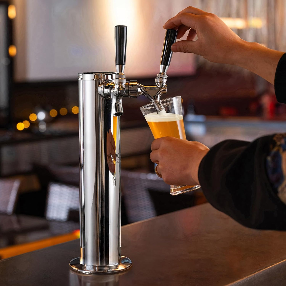 VEVOR Kegerator Tower Kit, dubbele kranen bierconversiekit, roestvrijstalen vaatje biertorendispenser met dubbele meter W21.8 regelaar en S-systeem vaatkoppeling voor feest thuis