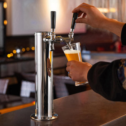 VEVOR Kegerator Tower Kit, dubbele kranen bierconversiekit, roestvrijstalen vaatje biertorendispenser met dubbele meter W21.8 regelaar en S-systeem vaatkoppeling voor feest thuis