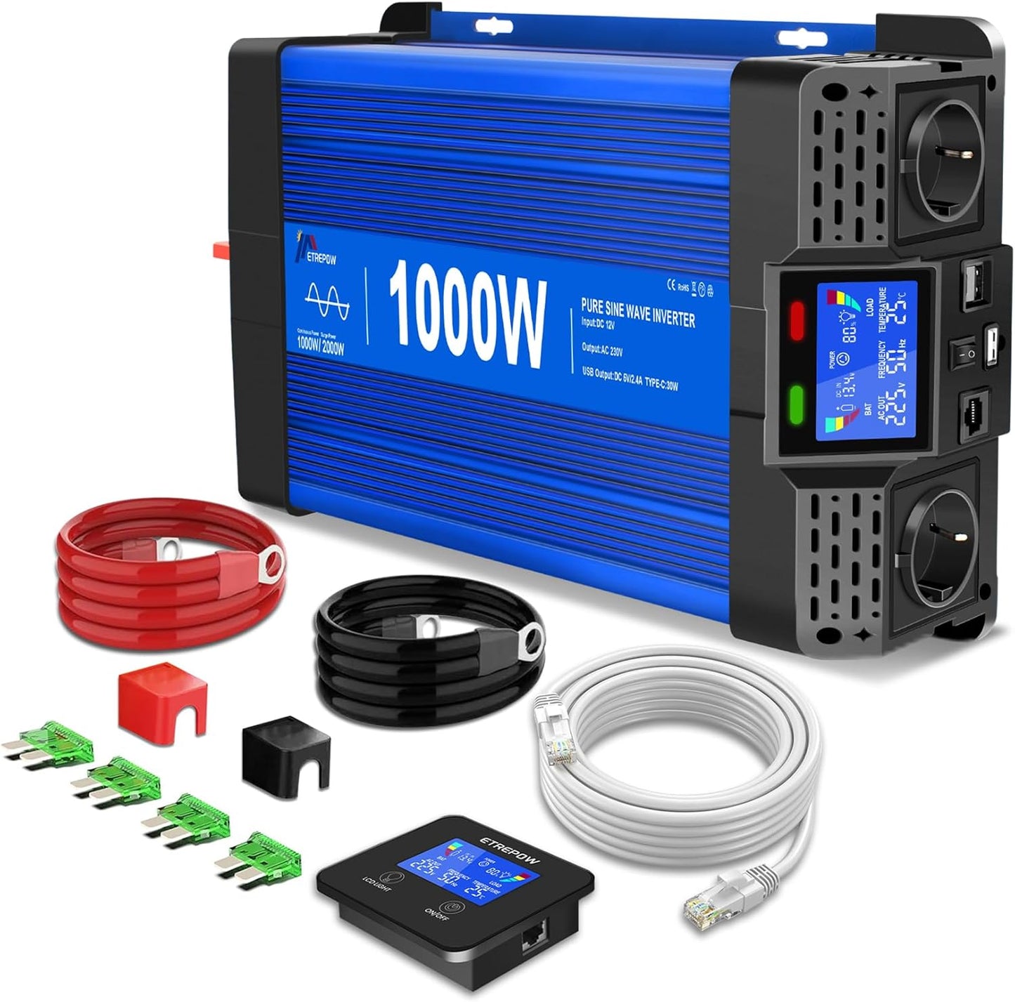 Omvormer 12v naar 230v Zuivere Sinus 1000W Spanningsomvormer 12v 230v Stroomomvormers 12v-220v Auto Omvormer