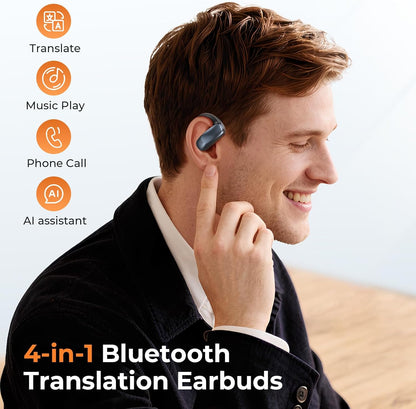 Kentfaith AI Translator Earbuds Real Time 4-in-1 Vertaal oordopjes, 132 talen met AI assistent, Bluetooth 5.4 voor reizen, zaken, leren