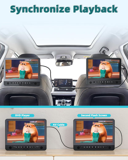 DESOBRY 12.5'' Auto DVD Speler 2-scherm met 5-uur Oplaadbare Batterij, Twee Autoscherm, Hoofdleuning TV Kinderen TV Laatste Geheugen USB AV In/Out 12V