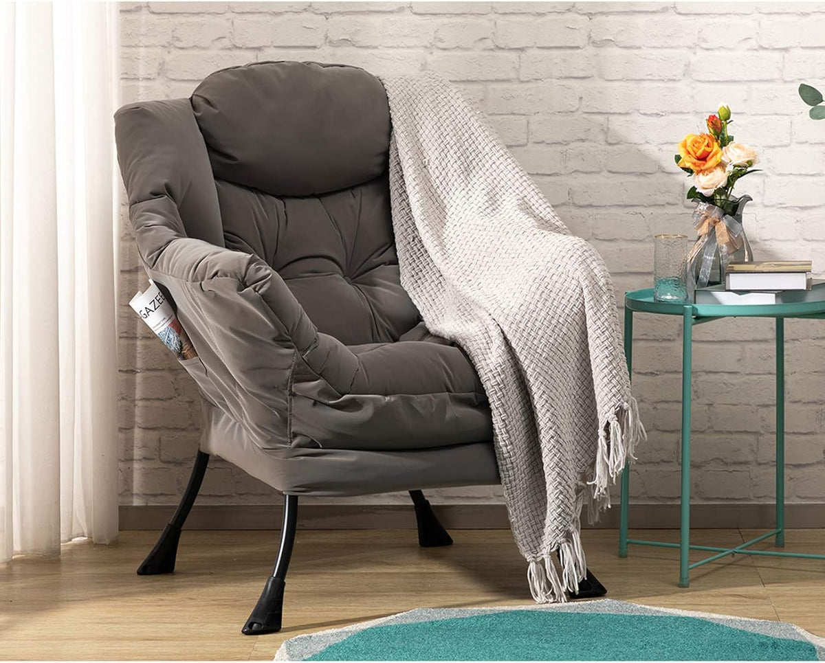 Luie stoel lounge stoel met armleuningen en zijvak relax fauteuil met moderne waterproof stof en stalen frame, Grijs