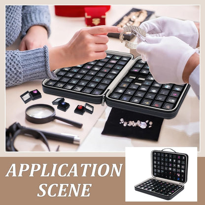 PH PandaHall 96 stuks edelsteen opbergdoos diamant displays lade lederen kristal collectie doos zwarte edelsteen potten sieraden organizer container met schuim insert voor strass kralen showcase