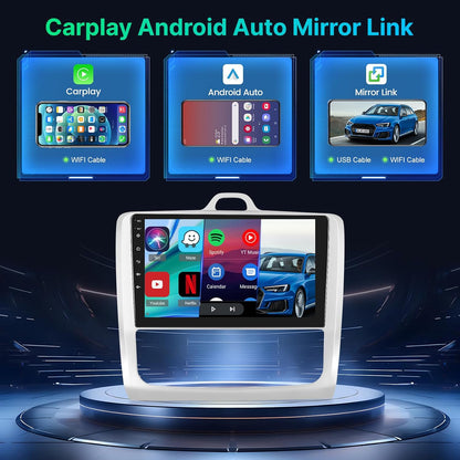 Android Car Radio for Ford Focus Exi MT 2 3 Mk2 Mk3 2004-2011 with Wireless Carplay & Android Car - 9 Inch Touch Screen Car Radio with WiFi GPS Mirror Link DSP FM/RDS SWC+ AHD Backup Camera