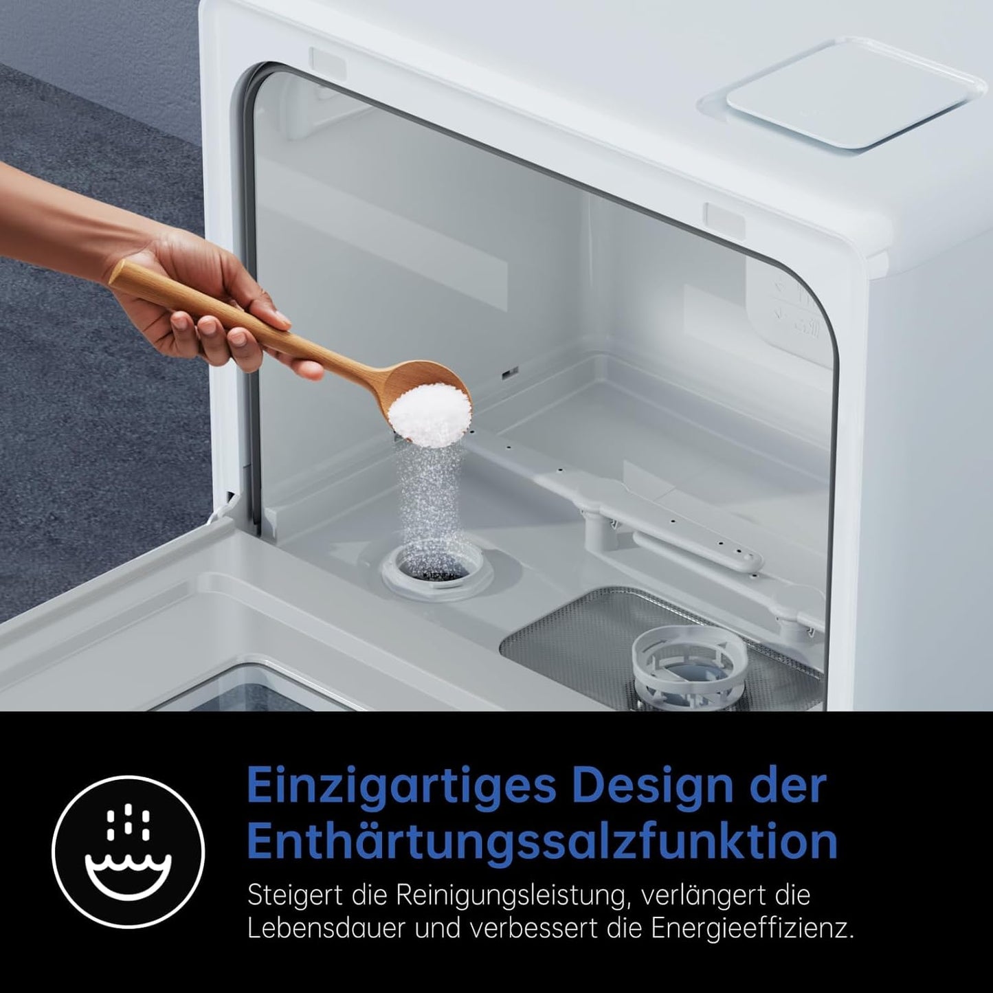AIRMSEN Tafelvaatwasser, mini-vaatwasser met wateronthardingssysteem, 7+2 programma's en 5 liter watertank, compacte vaatwasser met/zonder wateraansluiting, ideaal voor appartementen, camper, wit