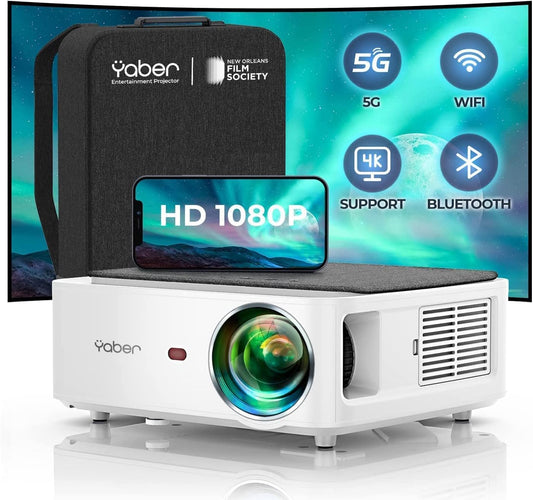 YABER Wifi, bluetooth 5G-beamer, 9500 lumen, Full HD, 1080p, thuisbioscoopbeamer, met 4-punts trapeziumcorrectie, ondersteuning 4K en 50% zoom, PPT-presentatiebeamer compatibel met iOS/Android/PC/Fire