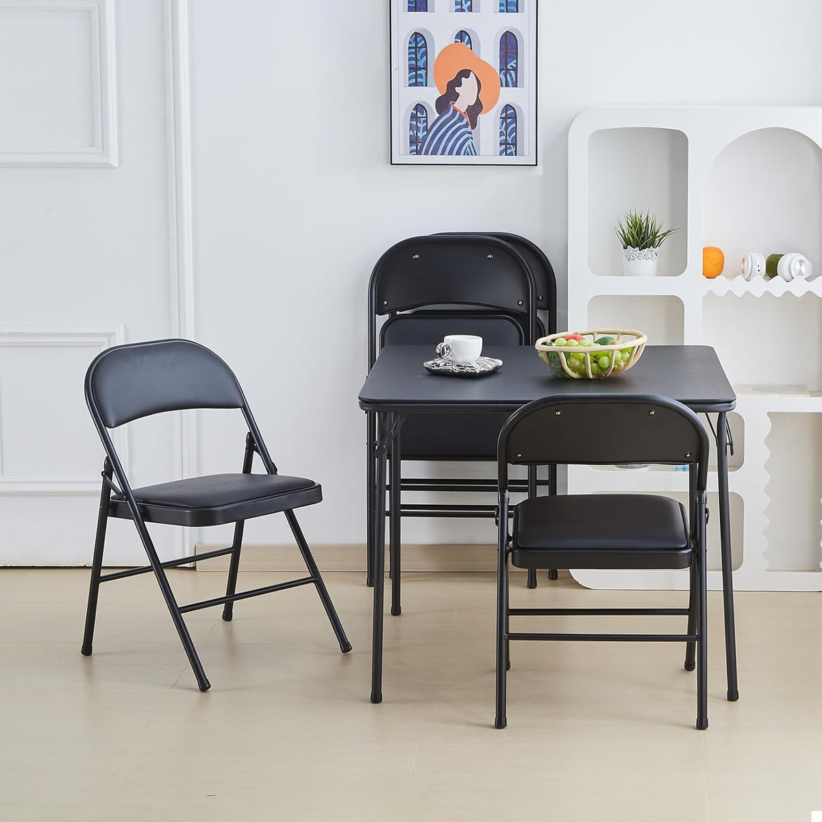 BOOSDEN Klapstoelen 4 stuks, opvouwbare stoel, metalen klapstoel, zware klapstoelen met gewatteerde stoelen voor buiten, binnen, dineren, feest, zwart
