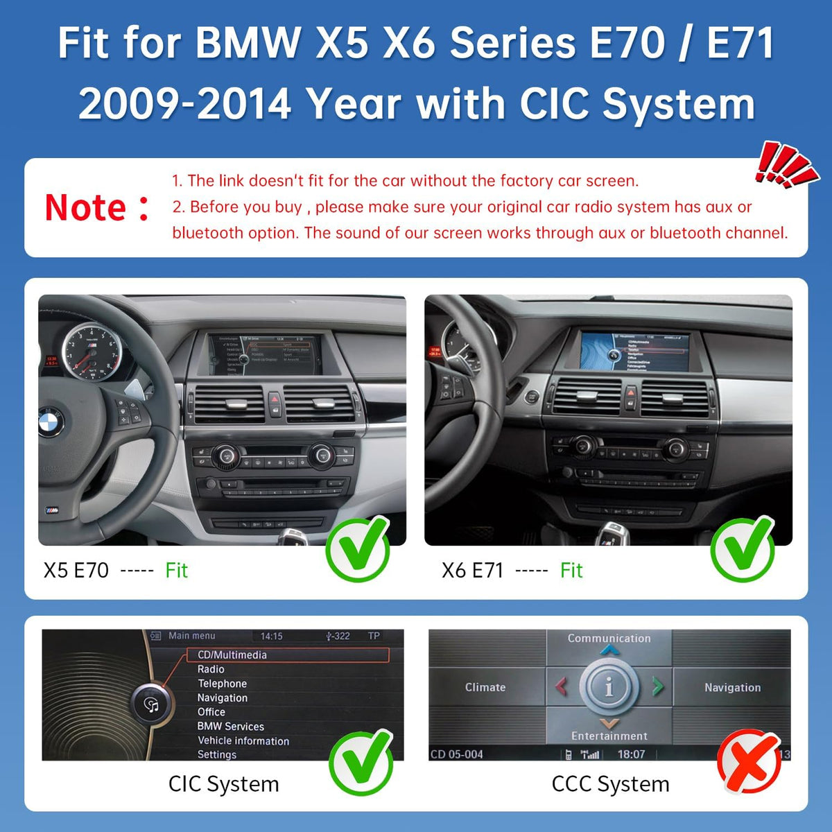Road Top CarPlay Screen, 12.3 inch Car Radio Touch Screen for BMW X5/X6 Series E70/E71 with CIC System (2009-2014 year), Car Stereo with Narrow Bezel, Compatible with Apple CarPlay/Android Auto/MirrorLink - QUORE