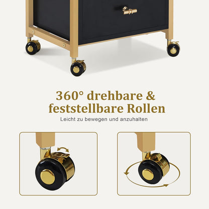 Werkwagen – Kapperswagen – Servicetrolley – Salontrolley – Werktafel – 3 Lades & 2 Planken – 360° Zwenkwieltjes Met Rem