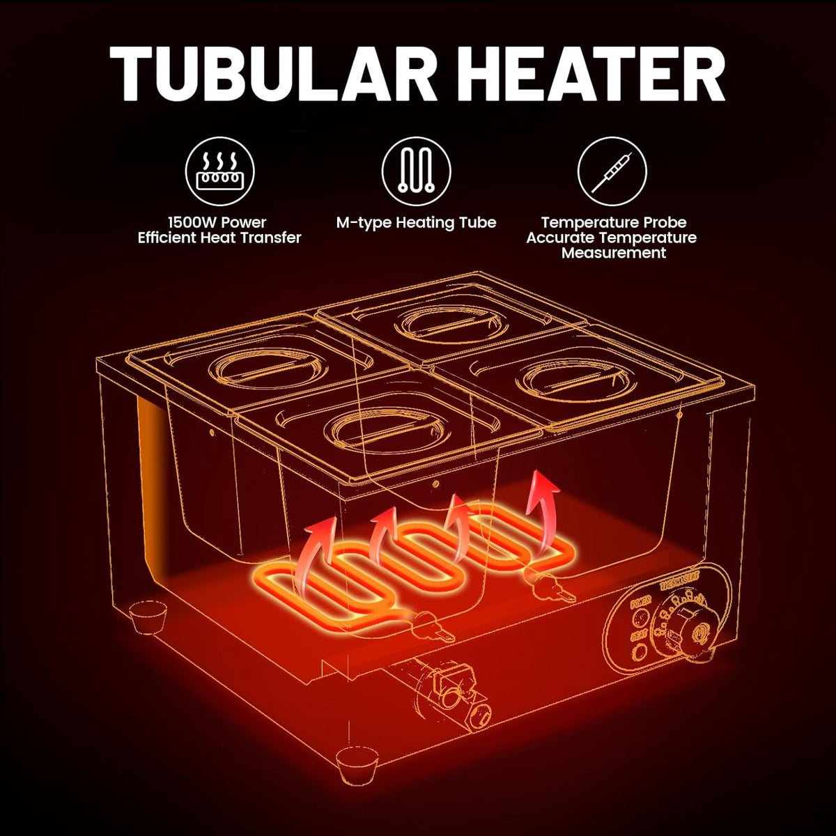 Elektrisch waterbad van roestvrij staal, voedselwarmer buffet, 4 x 1/6 met deksel, instelbare temperatuur 30 °C - 85 °C