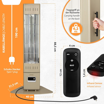 Mi-Heat SIH-2300R Infrarood staande warmtestraler, 2300 watt, 4 warmtestanden, afstandsbediening, volledig metalen behuizing, IP65 outdoor