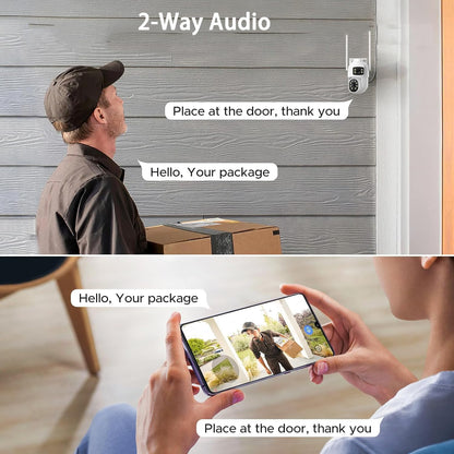 Draadloze CCTV Bewakingscamera Set – Wifi Beveiligingssysteem – Thuiscamera – PTZ Camera – Buitencamera – 2-weg Audio – Dubbele Lens & Scherm – 10-kanaals NVR Met 500 GB HDD – 2K Kleuren Nachtzicht – Automatische Bewegingsdetectie