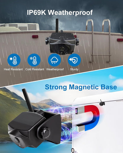 1080P Magnetische draadloze achteruitrijcamera, wifi-achteruitrijcamera met duurzame accu, 90 dagen stand-by, nachtzicht, IP69K, eenvoudige installatie voor vrachtwagens, aanhangers, compatibel met