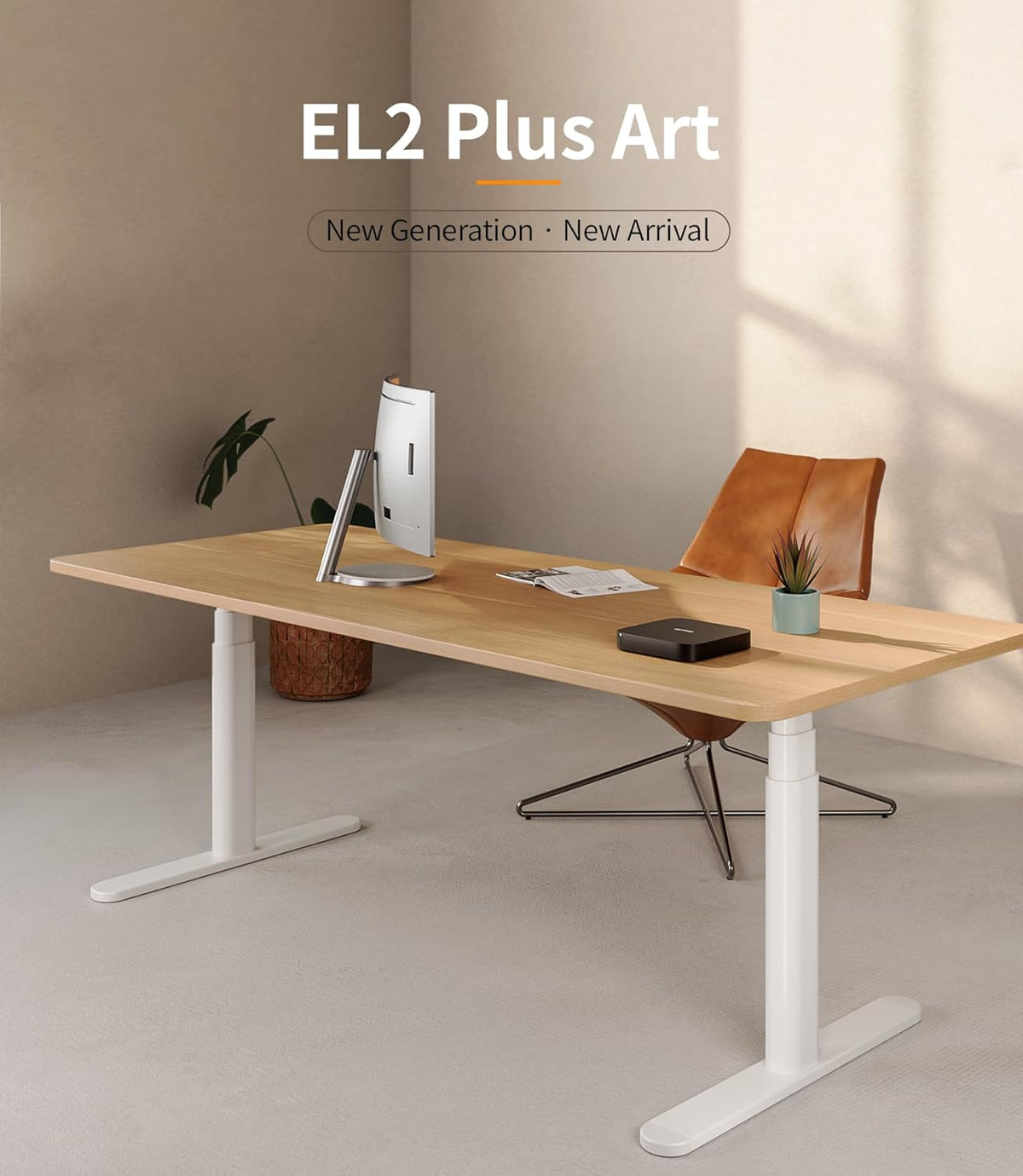 MAIDeSITe Height Adjustable Desk EL2 Plus Art Electric Desk with 2 Powerful Motors, Elegant Oval Table Frame, 4 Memory Heights and Impact Protection (White) - QUORE