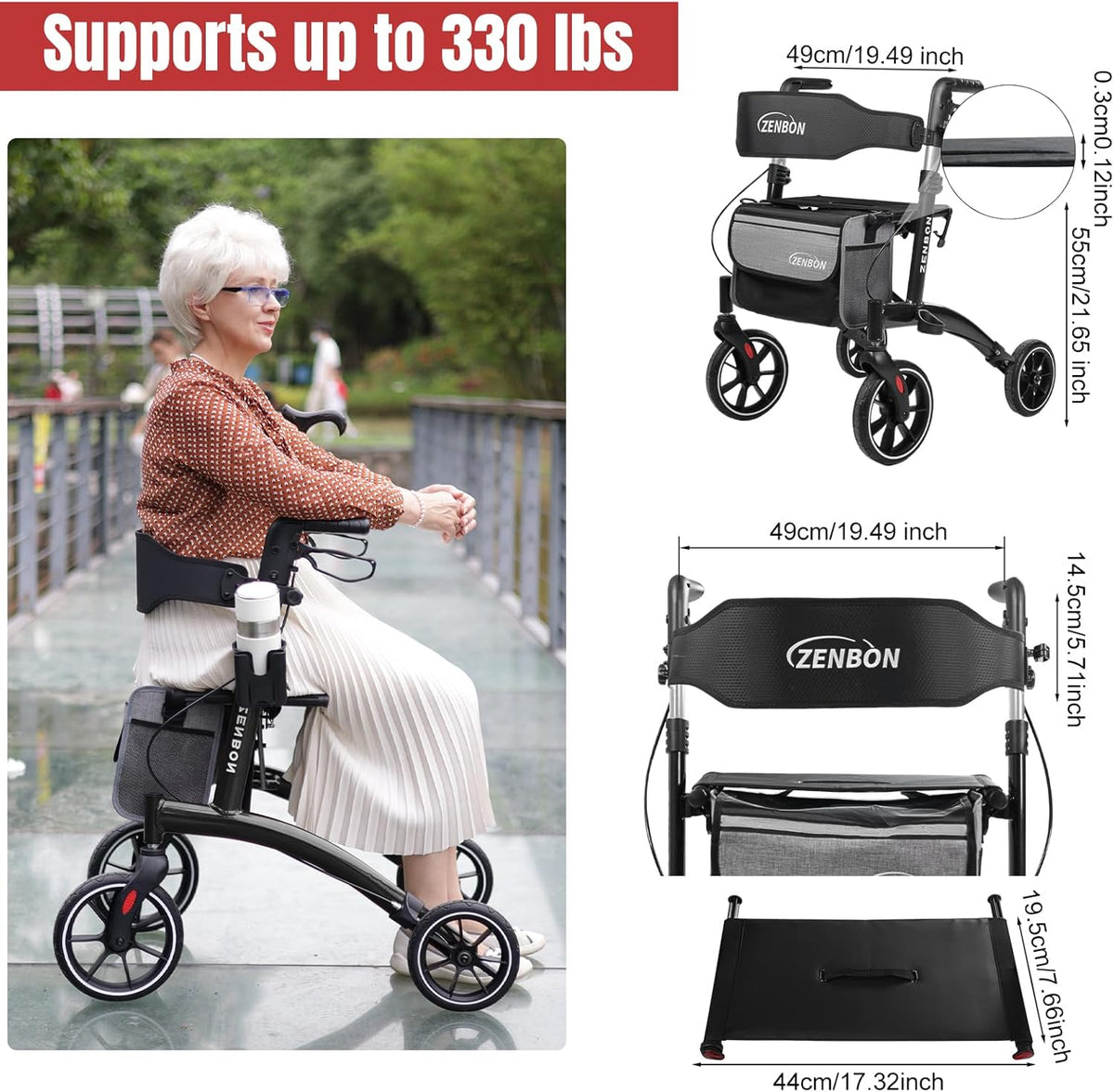 Rollator smal voor woning: Rollator Opvouwbaar en Lichtgewicht met Zitting Rollators voor Senioren Inklapbaar Aluminium - Rollatoren Lichtgewicht Speciale Reizen Rollator met Volledige Uitrusting