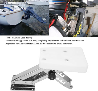 Buitenboordmotor Mount, 110LBS Lading Verstelbare Auxiliary Boot Motor Mount Hoge Sterkte Roestbestendig Robuuste Structuur Voor 7.5 Tot 20 2 Takt Motoren,Reserveonderdelen voor boten,jachten