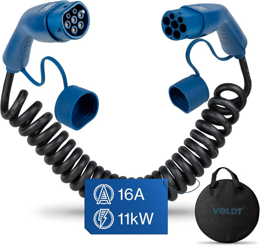 3-fase Spiraaloplaadkabel – Type 2 Oplaadkabel – EV Laadkabel – Elektrische Auto Kabel – PHEV Laadkabel – 11 kW Vermogen – IP67 Waterdicht