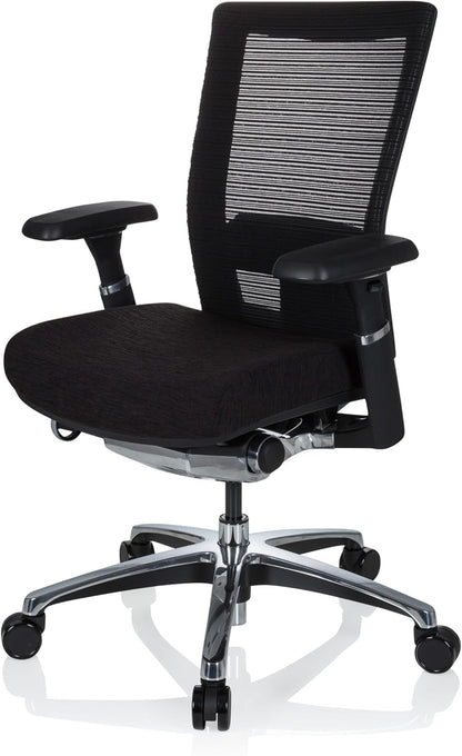hjh OFFICE Nova Pro 657651 Professionele bureaustoel van stof, zwart, ergonomisch met netrug, zonder hoofdsteun