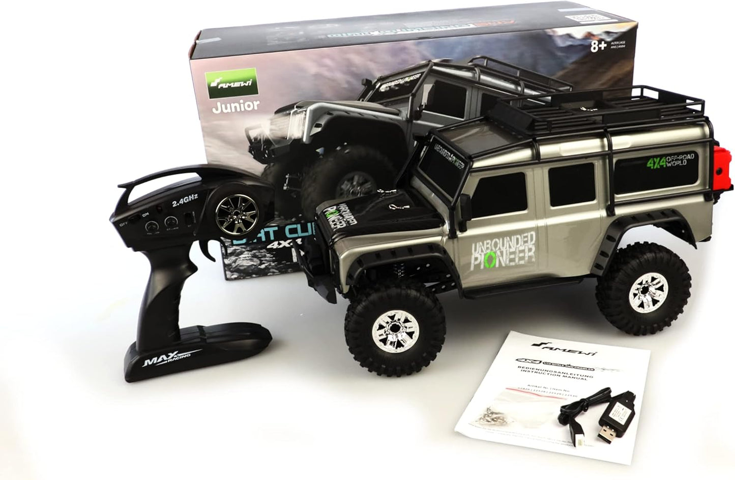 Amewi RC Dirt Climbing Pioneer SUV Crawler 4WD 1:10 RTR incl. afstandsbediening, accu en oplader, zilver