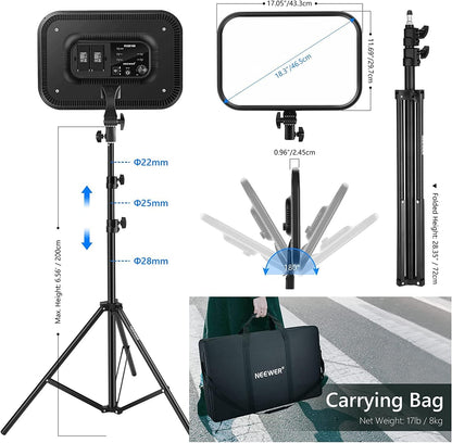 NEEWER RGB168 Videolamp, 18,3 inch, 60 W, RGB led-paneelset met statief, standaard, app-bediening, 360° volledige kleur, dimbaar, 2500K-8500K RGB videolicht/CRI 97+/17 scèneeffecten, studio-continu