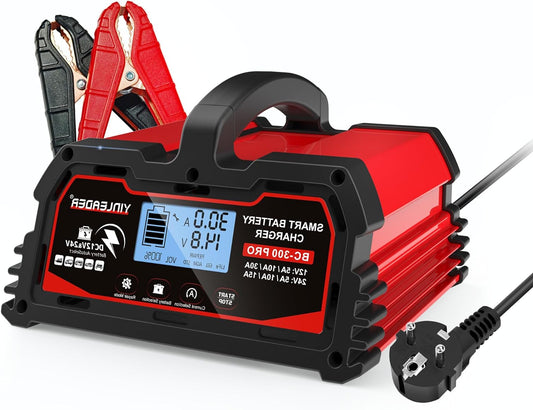 Autolader – Acculader – Batterijlader – Stroomlader – Oplader – 12V/24V 30A – Intelligent LCD-Display – Accu Reparatiefunctie