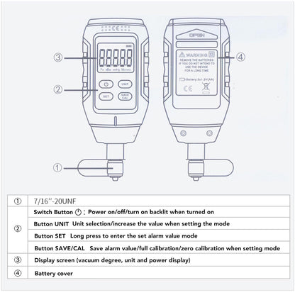 Digitale Vacuümmeter, 0-10.000 Pa HVAC-micronvacuümmetertester met Display met Achtergrondverlichting, Digitale Vacuümmicronmeterset voor Atmosferische Omgevingen