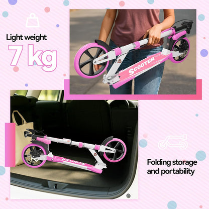 MEEGOO H007D Scooter met schijfrem en dubbele schokdempers, 200 mm PU-wielen ABEC-7 lagers, opvouwbare scooter voor volwassenen 18+, antislip deck - roze/wit/blauw