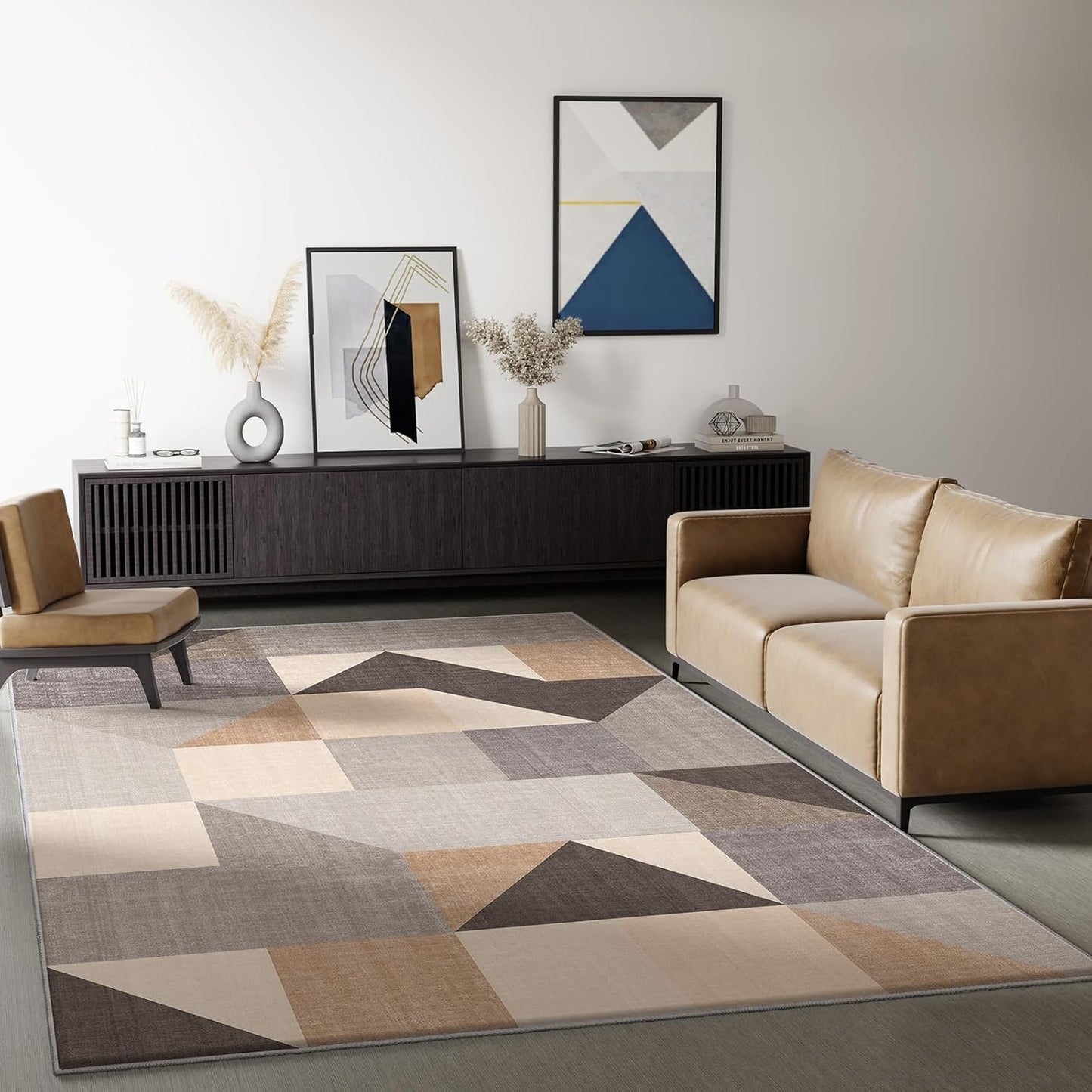 HOMFINE wasbare woonkamer korte flens tapijt-fluffy niet-slip modern tapijt, slaapkamer en eetkamer, zacht sponsmateriaal, ultrasoft en duurzaam, geometrisch abstract patroon, 200x300 cm Bruin