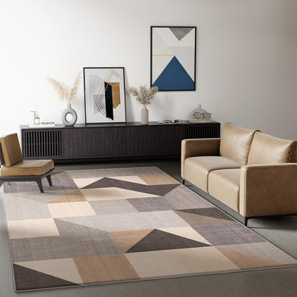 HOMFINE wasbare woonkamer korte flens tapijt-fluffy niet-slip modern tapijt, slaapkamer en eetkamer, zacht sponsmateriaal, ultrasoft en duurzaam, geometrisch abstract patroon, 200x300 cm Bruin