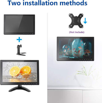 CCTV-monitor, 10,1 inch, IPS LCD HDMI kleurenscherm, 1280 x 800 brede kijkhoek met AV/VGA/HDMI/BNC/AUX/audio-aansluitingen, ingebouwde luidspreker voor thuisbeveiliging, CCTV-IP-camera, pc-monitor