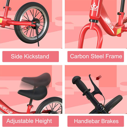 16 Inch Loopfiets Voor Kinderen Van 5-8 Jaar, Loopfiets Met Remmen, Verstelbaar Zadel, Lichtgewicht Koolstofstalen Frame Met Beugel, Stabiel En Duurzaam,Rood