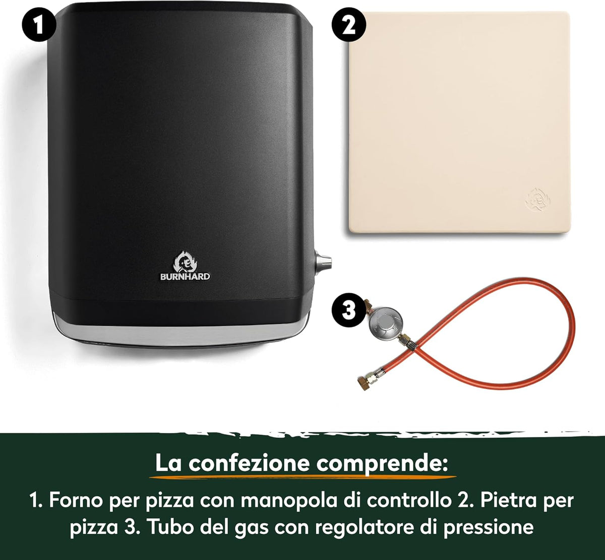 BURNHARD Tony Pizzaoven op gas, 450 °C, draagbare outdoor pizzaoven, 5,9 kW (58,5 x 47,7 x 24,8 cm), met cordieriet vuurvaste steen voor terras, balkon, tuin