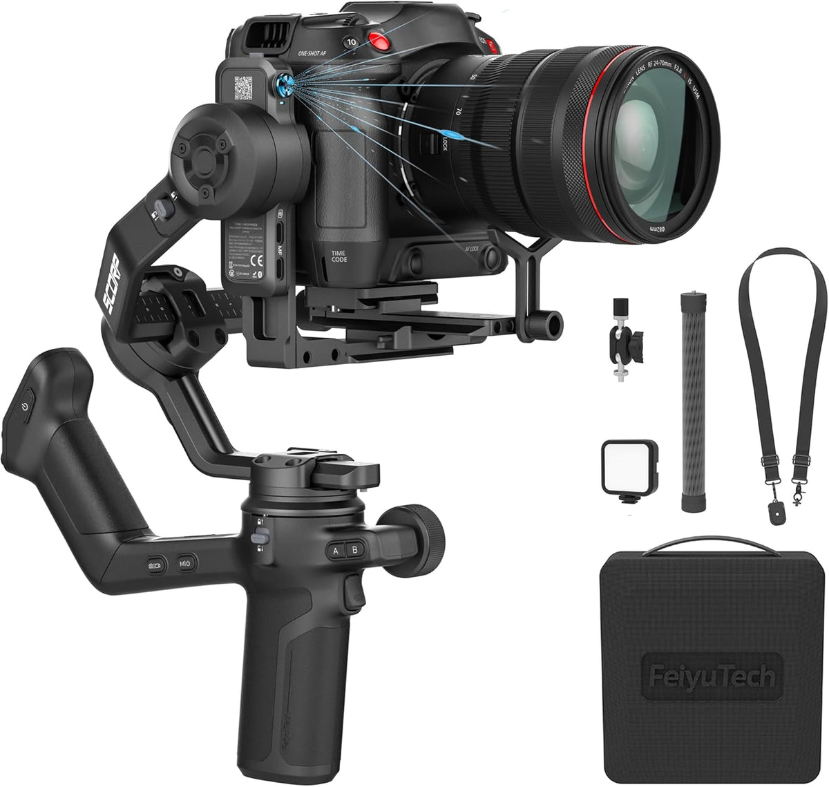 FeiyuTech SCORP 3 Kit camera gimbal – 3,5 kg draagvermogen, AI-tracking, 14 uur looptijd, remote greep, bluetooth-opnameknop, professionele stabilisator met opbergkoffer, voor Sony/Canon/Nikon