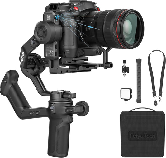 FeiyuTech SCORP 3 Kit camera gimbal – 3,5 kg draagvermogen, AI-tracking, 14 uur looptijd, remote greep, bluetooth-opnameknop, professionele stabilisator met opbergkoffer, voor Sony/Canon/Nikon