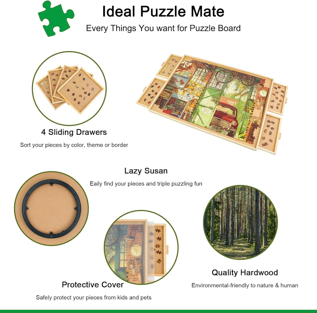 ALL4JIG 1500 Pieces Rotating Puzzle Board with Drawers and Cover, 66 x 88 cm, Portable Jigsaw Puzzle Table for Adults, Portable Lazy Susan Rotating Puzzle Boards, Birthday Gift for Mom - QUORE