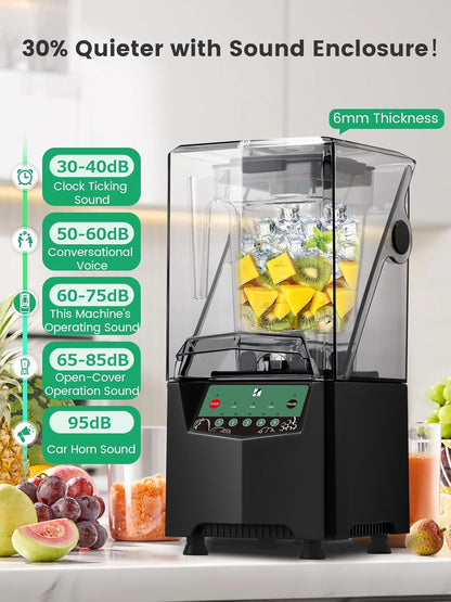 Huanyu 1000 W commerciële blender 2 liter inhoud smoothie mixer met geluiddichte afdekking, snelheidsregeling, 4-in-1 mixer