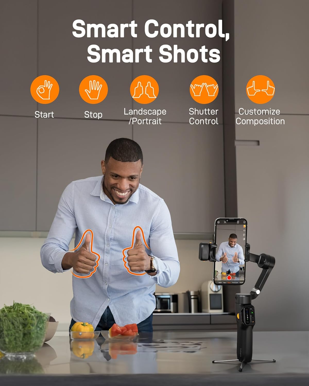 hohem iSteady V3 Gimbal Smartphone, geüpgraded 3-assige gimbal stabilisator, magnetische AI-tracker, afneembare controller, ingebouwde verlengpool en tripod, opvouwbare stabilisator voor live