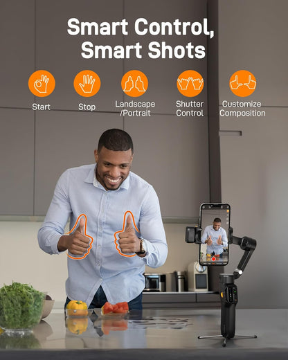 hohem iSteady V3 Gimbal Smartphone, geüpgraded 3-assige gimbal stabilisator, magnetische AI-tracker, afneembare controller, ingebouwde verlengpool en tripod, opvouwbare stabilisator voor live