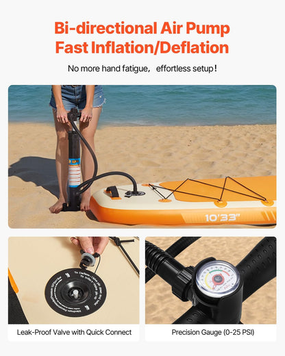 VEVOR Opblaasbaar peddelboard met zitting 304,8 x 83,8 x 15,2 cm ultralicht SUP-paddleboard met accessoires, pomp, peddel, vin, rugzak, enkelriem, voor jongeren en volwassenen