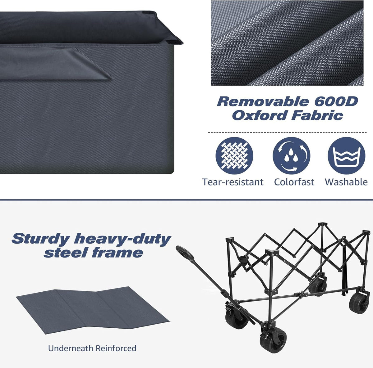 Chihee Handwagen, tuinwagen, inklapbaar, buiten, hulpprogrammawagen, strandwagen, 220 l, zeer belastbaar, draagbaar, alle terreinwielen, oversized tas, 1 inklapbaar bureau, 2 bekerhouders