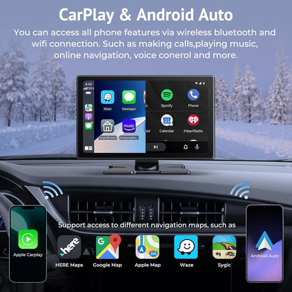 CarPlay Draagbaar autoscherm, IPS HD, 9 inch, draadloos CarPlay en Android Auto Touchscreen met SuperLink camera, 4K achteruitrijcamera, 1080p gesp opname
