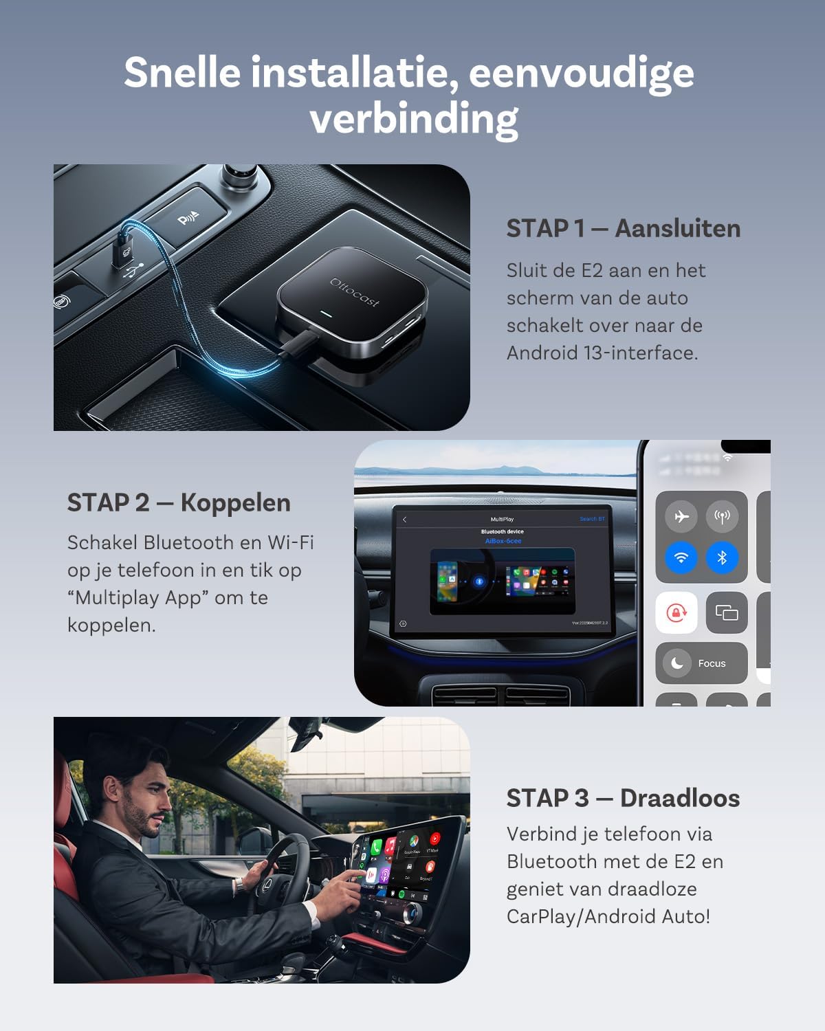 Draadloze CarPlay Adapter – Android Auto Interface – Auto Multimedia Systeem – Smart Car Hub – Android 13 Besturingssysteem – 4GB RAM & 64GB Opslag – Netflix en YouTube Streaming – WiFi & 4G SIM Connectivity