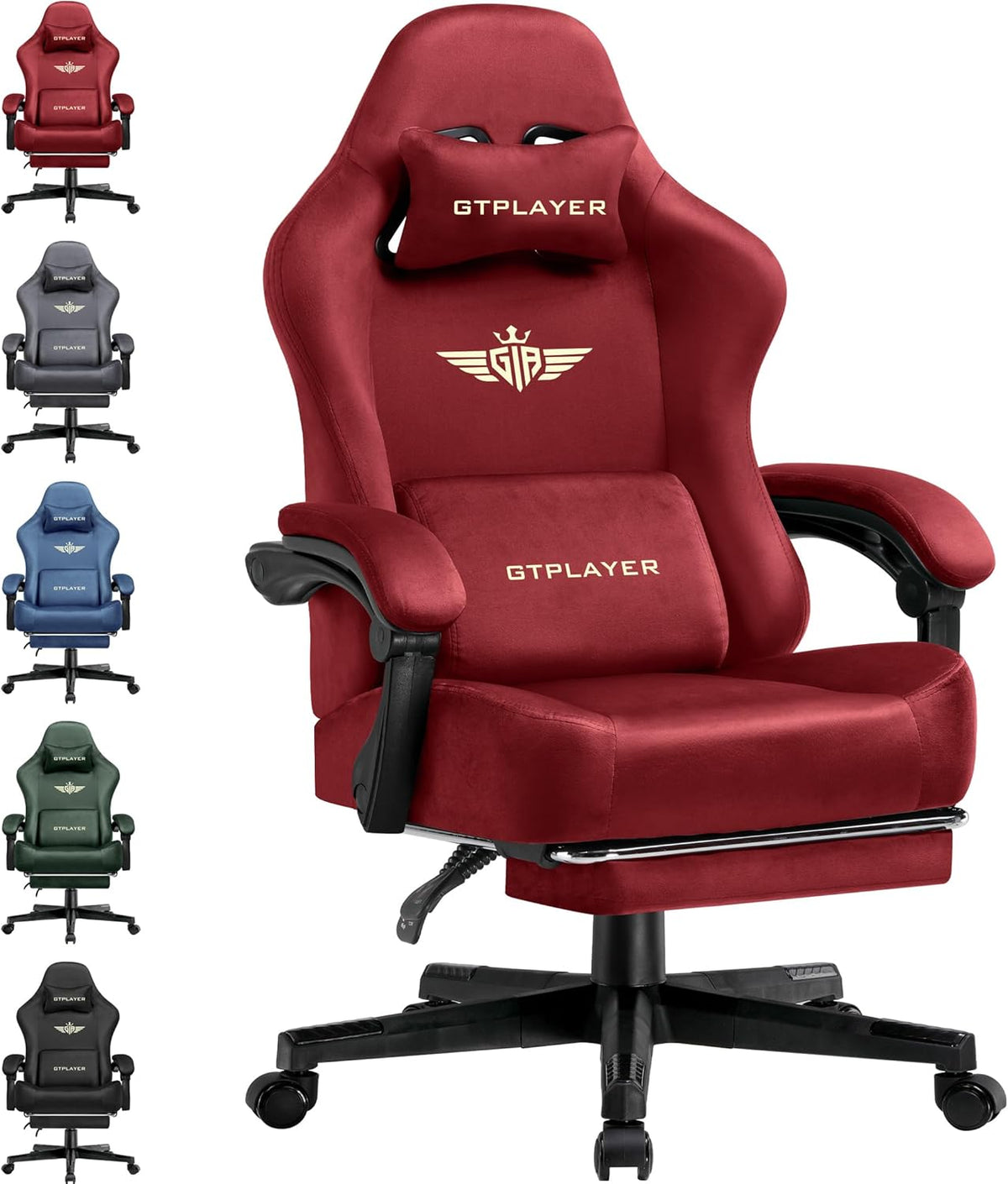 GTPLAYER Gamingstoel, ademende bureaustoel, ergonomisch, hoogwaardige stof, ergonomische pc-stoel, 160° verstelbare rugleuning en uittrekbare voetensteun, rood