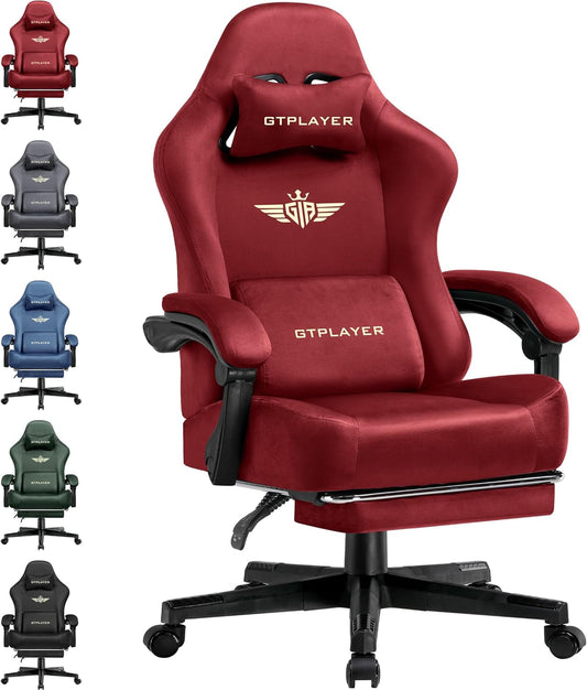 GTPLAYER Gamingstoel, ademende bureaustoel, ergonomisch, hoogwaardige stof, ergonomische pc-stoel, 160° verstelbare rugleuning en uittrekbare voetensteun, rood