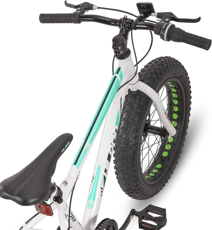 Hiland 20 inch kindermountainbike, 7 versnellingen, Fat Tires mountainbike, dubbele schijfremmen, kinderfiets voor jongens en meisjes, wit