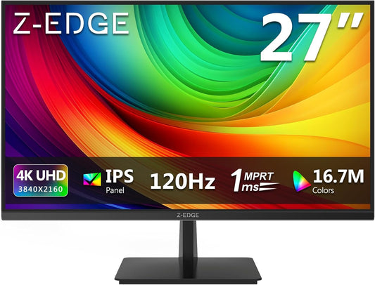 Z-Edge PC Monitor 27'' IPS 120Hz, 4K UHD (3840x2120), 1ms, FreeSync, Desktop Monitor Gaming, Adjustable Tilt, Ultra-realistic Colors, 2×HDMI & 2×DP, VESA (HDMI Cable Included)